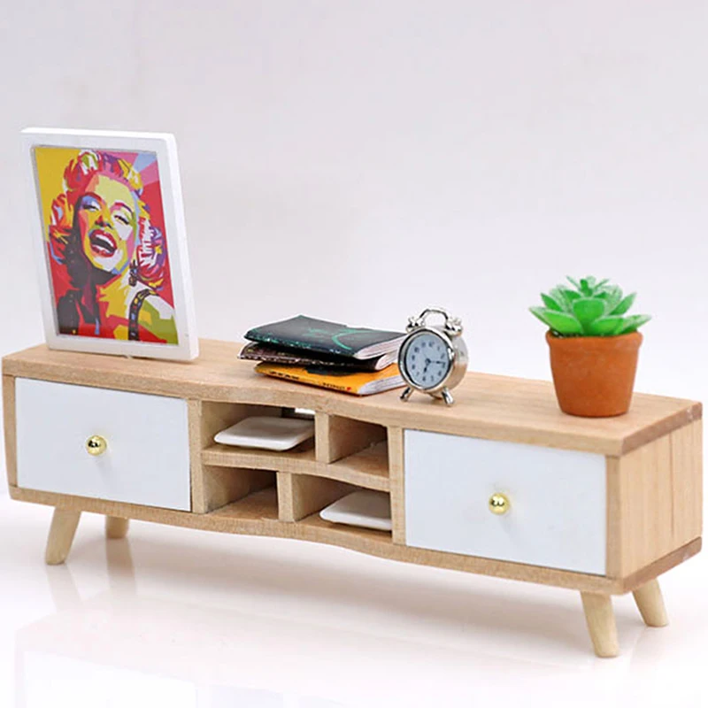 1:12 Dollhouse Miniature Furniture Wooden TV Cabinet Dolls House Accessories