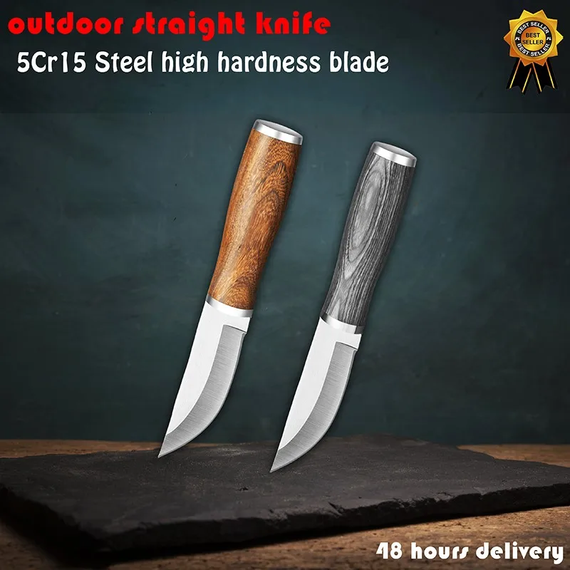 Mongolian Knife with Colored Wood Handle Grilled Knife Barbecue Picnic Meat Fruit Peeling Knife Utility Chef Slicing Bread Knife