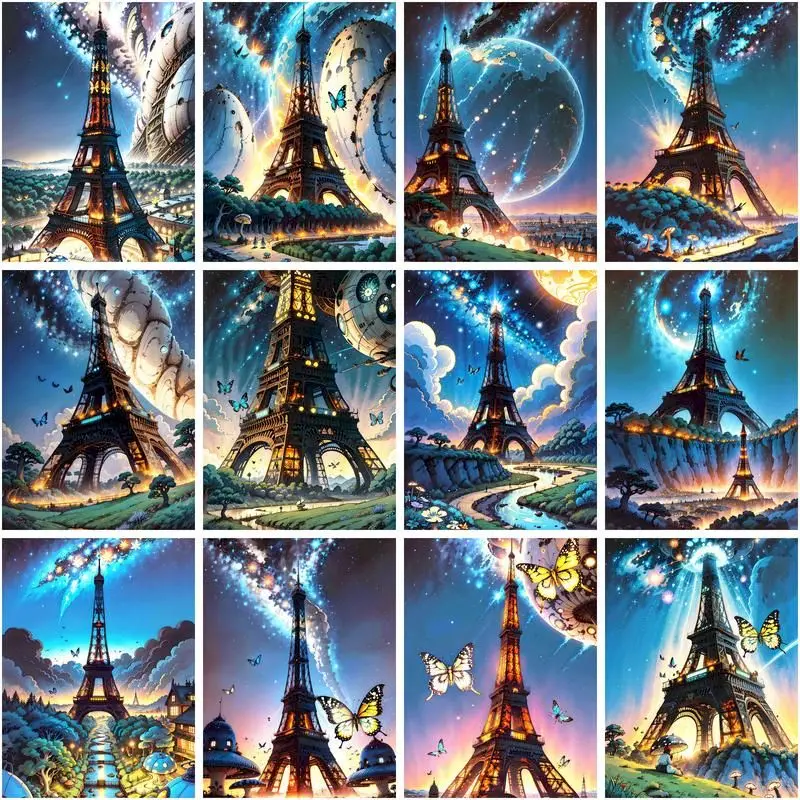 

CHENISTORY Painting By Number Scenery of the Paris Tower Drawing On Canvas HandPainted DIY Picture By Number Kits Home Decor