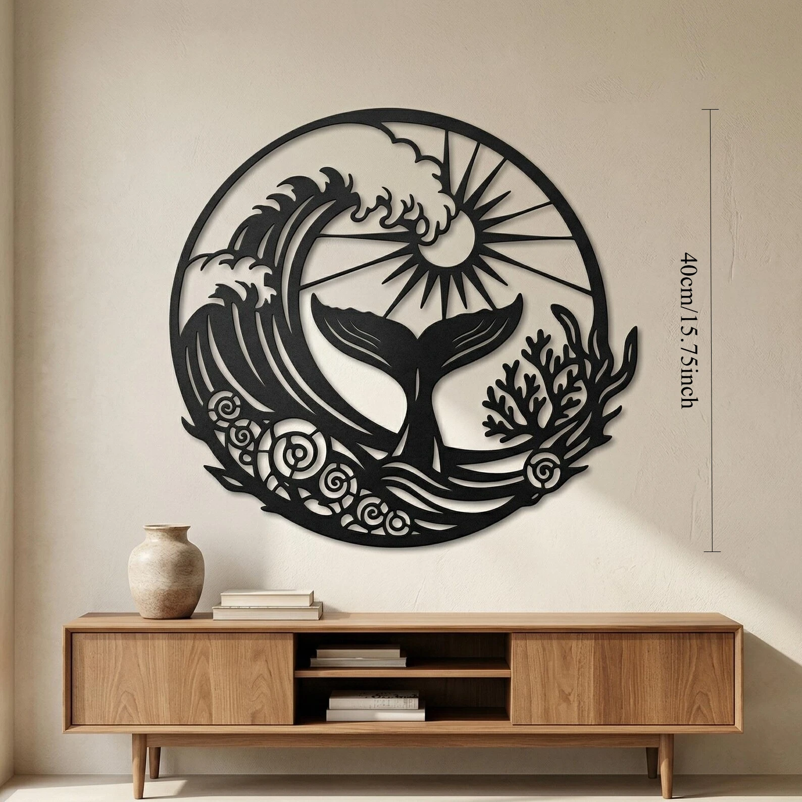 CIFBUY Iron Wall Art Whale Ocean Wave Metal Waterproof Sculpture For Home Hanging Decor Coastal Gift