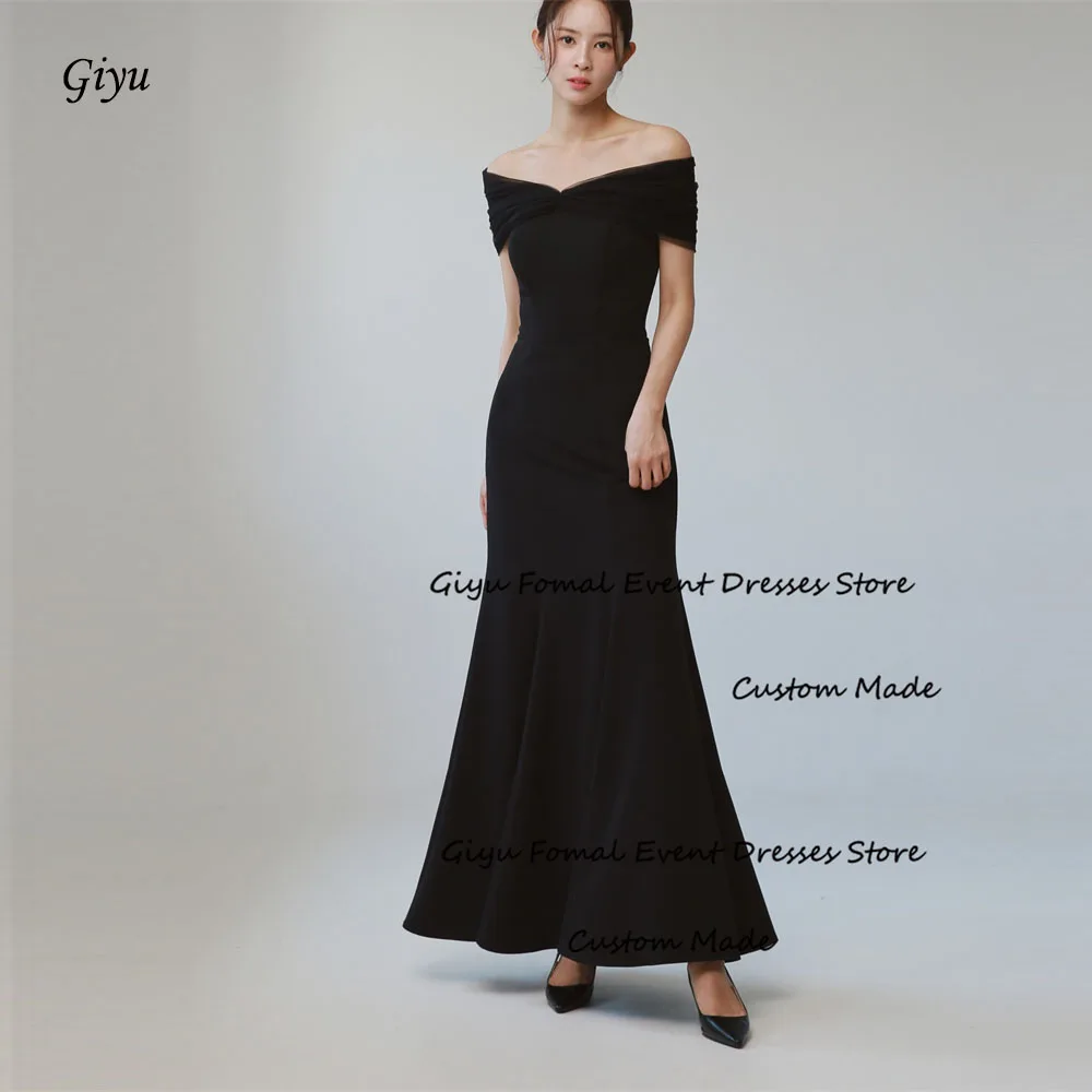 

Giyu Simple Black Mermaid Evening Dresses With Bolero Tulle Soft Satin Ankle Length Formal Party Wedding Photoshoot Corset Back