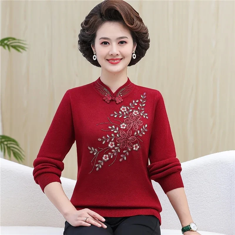 Autumn Winter Middle Aged Women Clothing New Velvet Warm Knitted Pullover Sweaters Casual Tops Female Long Sleeved Jumpers 4XL