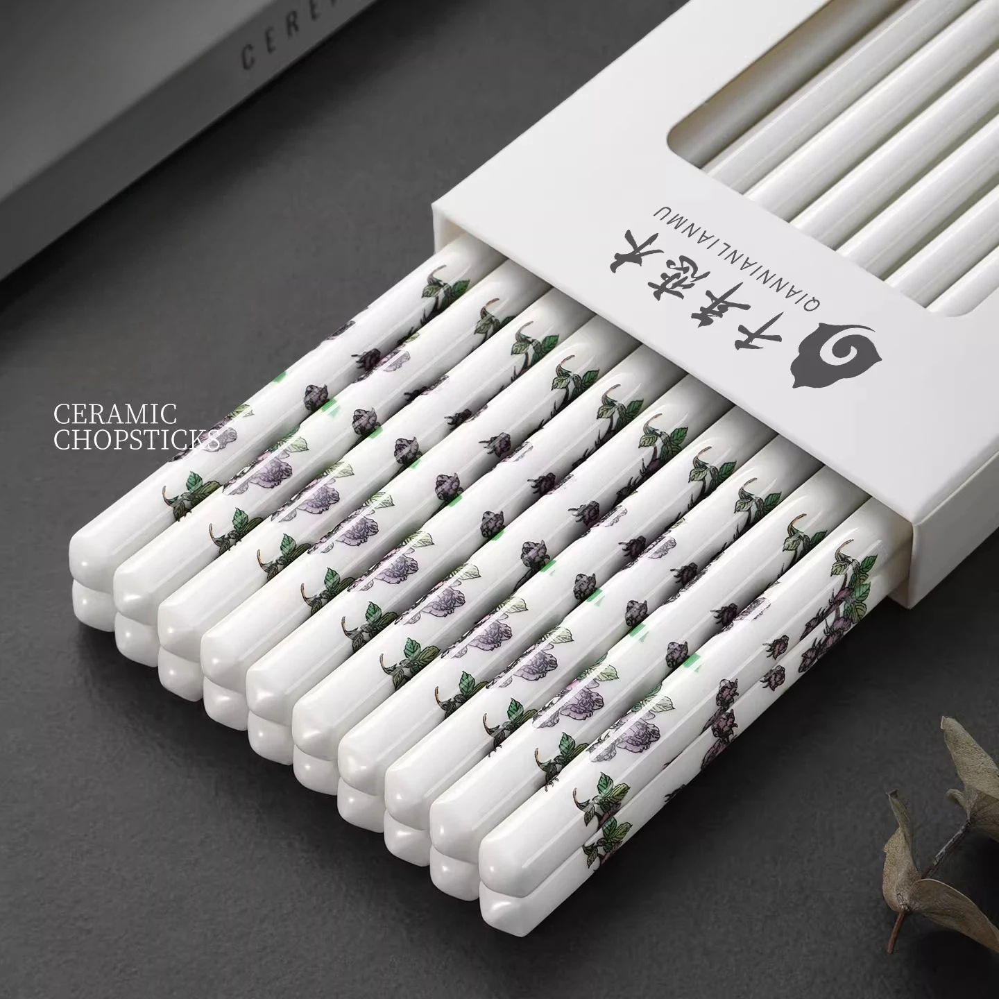

Purple Orchid Flower Ceramic Chopsticks Highend Household Ceramic Tableware Mold-Resistant High-Temperature Resistant Chopsticks