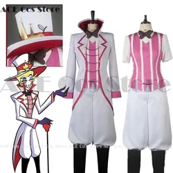 Anime Hazbin Lucifer Cosplay Hotel Morningstar Snake King Costume Wig Hat White Suit Cosplay Clothes Halloween Party Devil Daddy