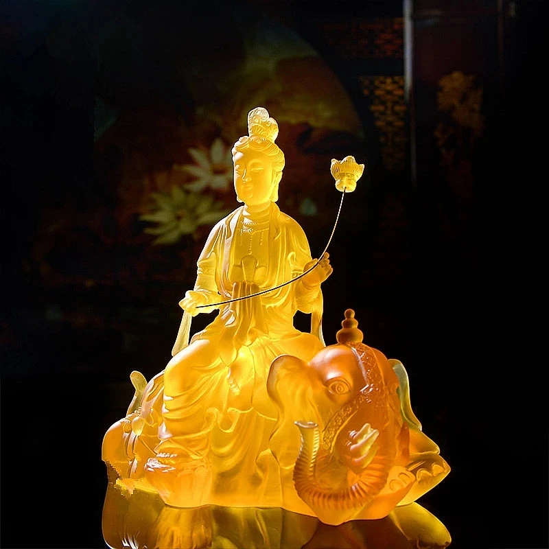 

Delicate 20cm Yellow Resin Samantabhadra Buddha Statue ,Tibetan Keep Safe Suppliers Home Putting Decorations Figurines