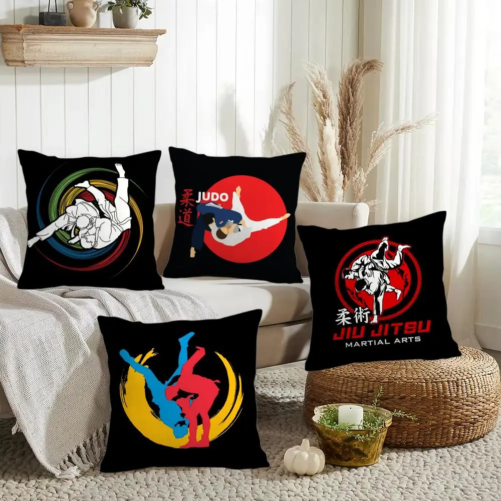 Sports Judo Martial Arts Cushion Cover Double-Sided Printed Organic Linen Pillow Cover, Decorative for Sofa Home