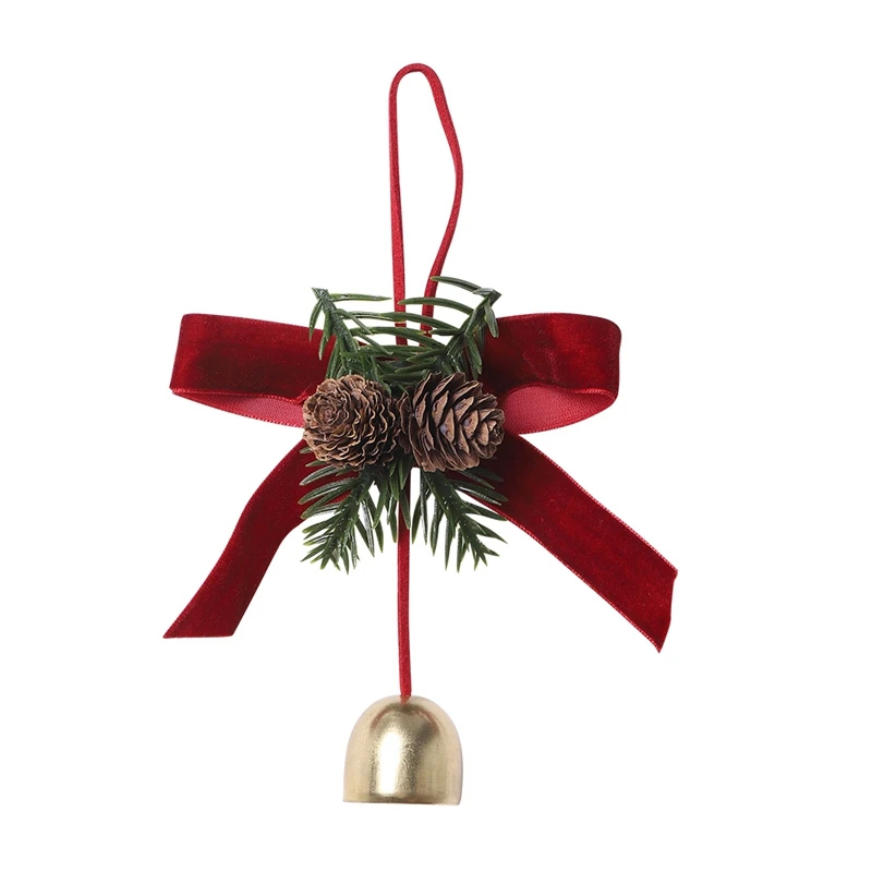 1/2 Stück Weihnachtsglocken Türhänger Ornament Samtschleife Tannenzapfen Glockenanhänger für Weihnachtsdekoration 2026 Neujahrsgeschenke – Detail 9