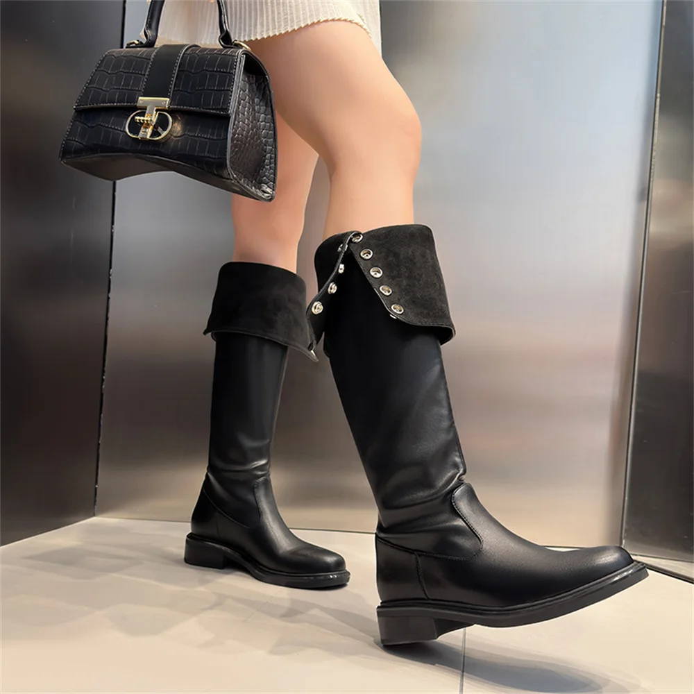 FEDONAS New Women Knee High Boots Thick High Heeled Warm Autumn Winter Long Shoes Woman Wysokiej jakości seksowne buty motocyklowe