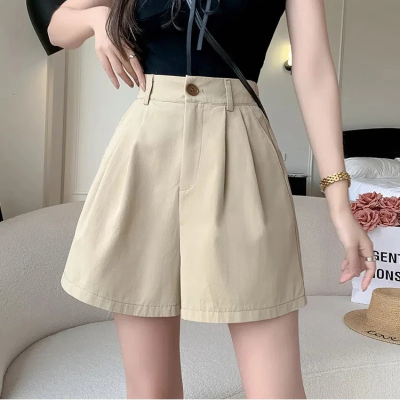 

Casual Shorts Women 2025 Spring Summer New High Waist Wide-leg Shorts Woman Fashion Draped A-line Loose Shorts Femme Bottoms