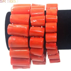 Natural Half Column Orange Coral Gems Stone Beads Stretch Bracelet Woman Jewelry Strand 8