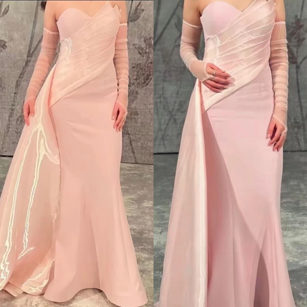 

Ball Sizes Available Elegant Strapless Mermaid Formal Ocassion Gown Shirred Floor length Skirts Organza Evening Dresses 프롬드레스