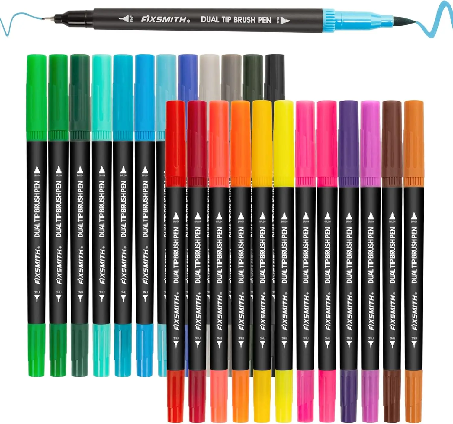 

24 Dual Tip Brush Markers for Adult Coloring Books, Lettering, Art Supplies, School Classroom Drawing Pens