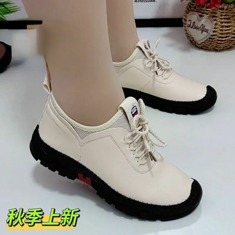 Woman Single Shoes 2023 Spring New Vintage Lace Up Soft Soled Non Slip Women Flats Fashion Soft Leather Ladies Casual Shoes