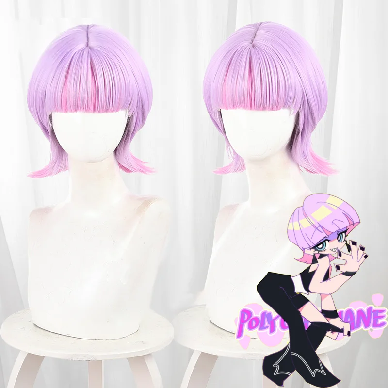 

Aniem NEW Panty & Stocking Polyurethane Cosplay Adult Unisex Pink Purple Short Hair Heat Resistant Synthetic Wigs Halloween Prop