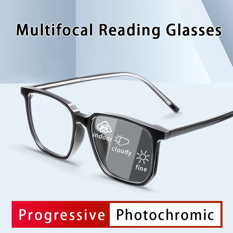 

Progressive Photochromic Multifocus Reading Glasses Lightweight tr90 Frame ,Tinted Hard & Multi-coated Lens（HMC） Sunglasses
