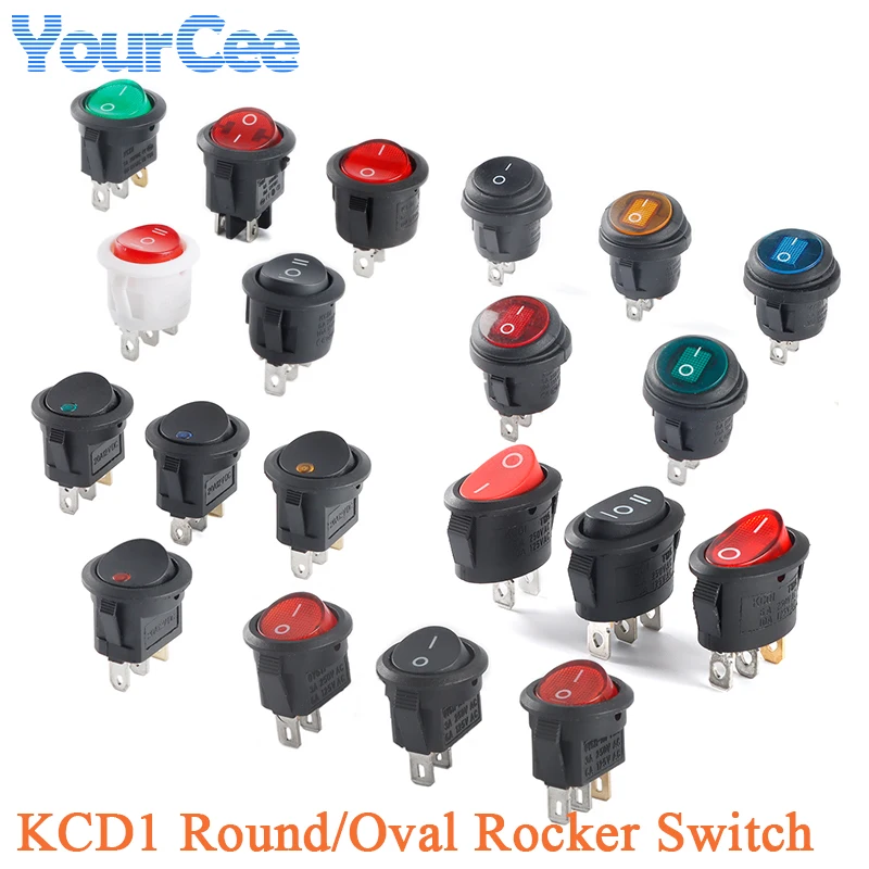 5Pcs KCD1 Oval Rocker Switch 3/2Pin 10A Power Switch 6A 250V 10A 125V ON-OFF-ON Boat Shape Switch Red Elliptical 4P Round 20A