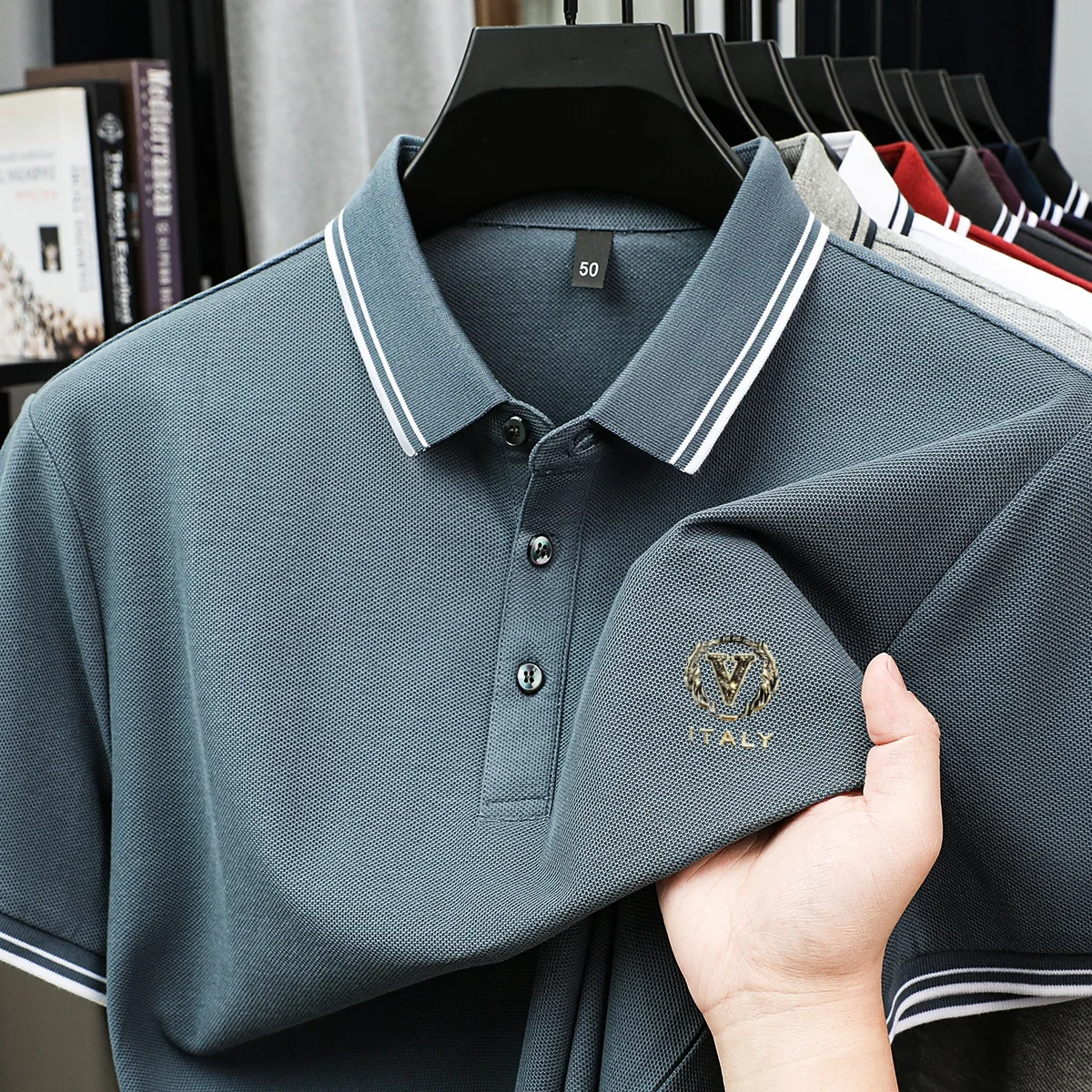 

100% pure cotton summer new fashionable men's shortsleeved business casual comfortable polo shirt exquisite badge design Tshirt