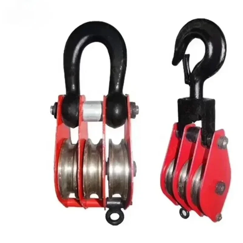 5Ton Heavy Duty Triple Wheel Wire Rope Sheave Snatch Pulley Block Lifting Swivel Hook