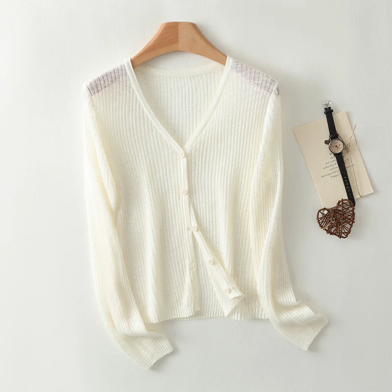 Free Shipping 100% Wool Knitted V-neck Summer Cardigans Cashmere Sweaters Women Soft High Quality Ladies Jumpers Clothes Y02