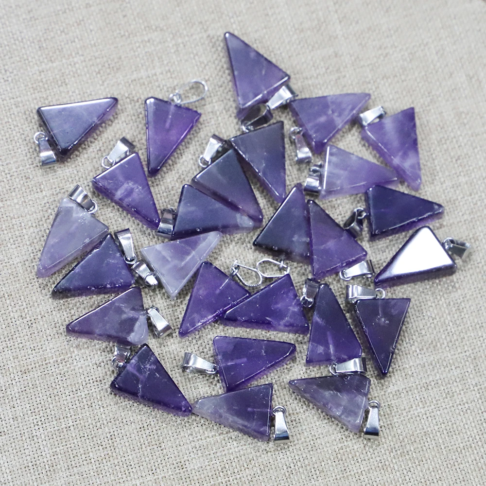 

Fashion New Natural Stone Amethyst Necklace Pendants Triangle Charms DIY Jewelry Making Earring Gift Accessories Wholesale 24Pcs