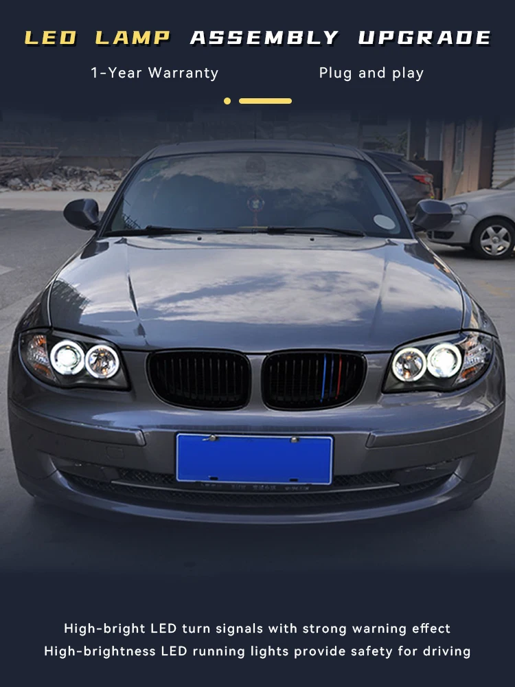 

Car Lights For BMW 1 Series E87 120i 130i 2004-2011 LED Headlights Assembly Angel Eyes Design Projector Lens DRL Accessories