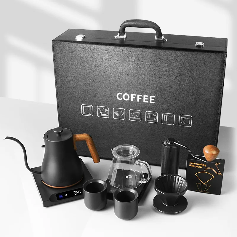 Hand brewing coffee pot set Leather case Household temperature control Hand brewing pot Portable outdoor sharing pot set