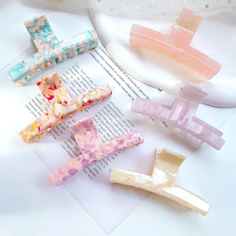 

New Korean Fashion 9.5CM T Word Colorful Hair Clip Claw Simple Temperament Acetic Acid Hair Accessories For Women Girls