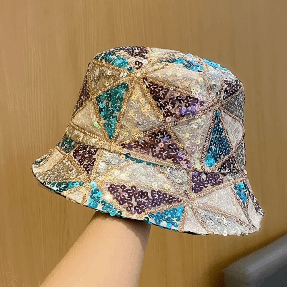 

Trendy Polyester Fisherman's Hat Color Mix Sequins Sequin Hat Foldable Women's Hat Summer
