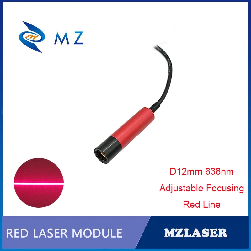 

Adjustable Focusing Red Line Laser Diode Module Hot Selling Compact D12mm 638nm 10mW 5V 110degrees Industrial Grade Laser