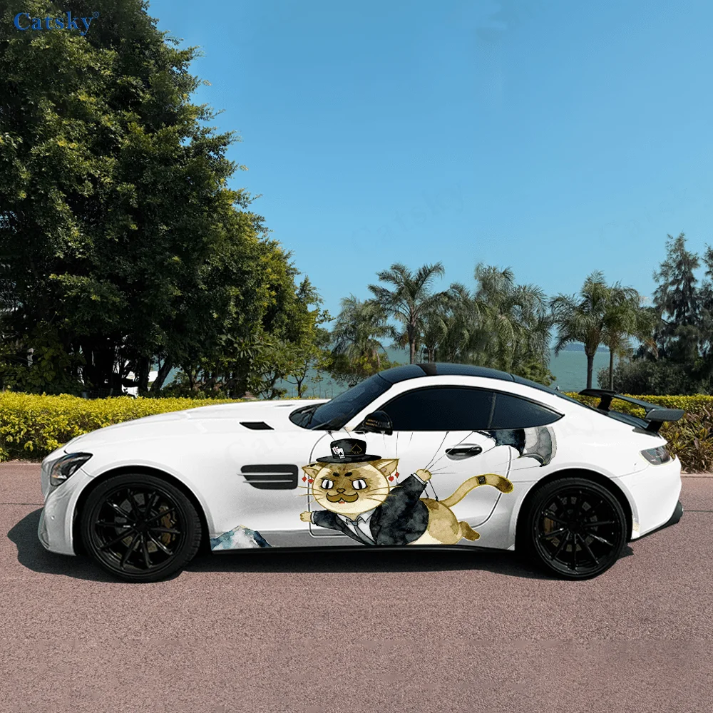 

Костюм милого кота, парашют, автомобильные виниловые наклейки, самоклеящаяся наклейка из ПВХ, подходит для грузовиков, внедорожников, украшения, автоаксессуары, подарок