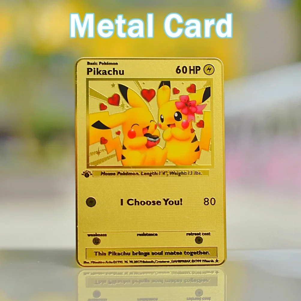 Pokemon Card Gold Pokemon Metal Cards Love Pikachu I Choose You Gengar Vmax Charizard Vstar Anime Games Playing Cards Kids Toys