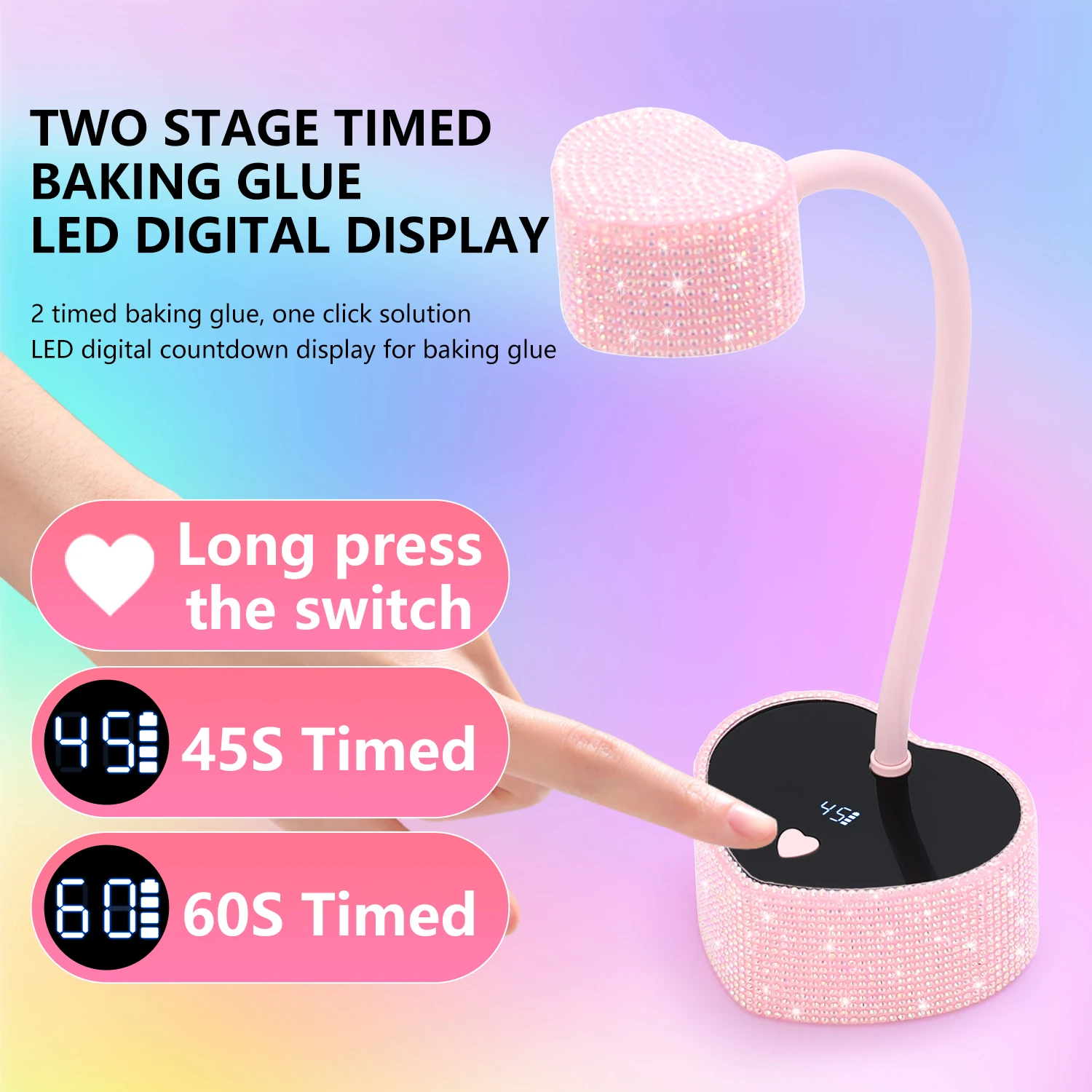 مصباح أظافر احترافي LED ذو 3 أوضاع لديه تحريض خاص به، وهو يمكن توسيعه بزاوية 360 درجة مع مثقاب لتجفيف أظافر بوليس بسرعة