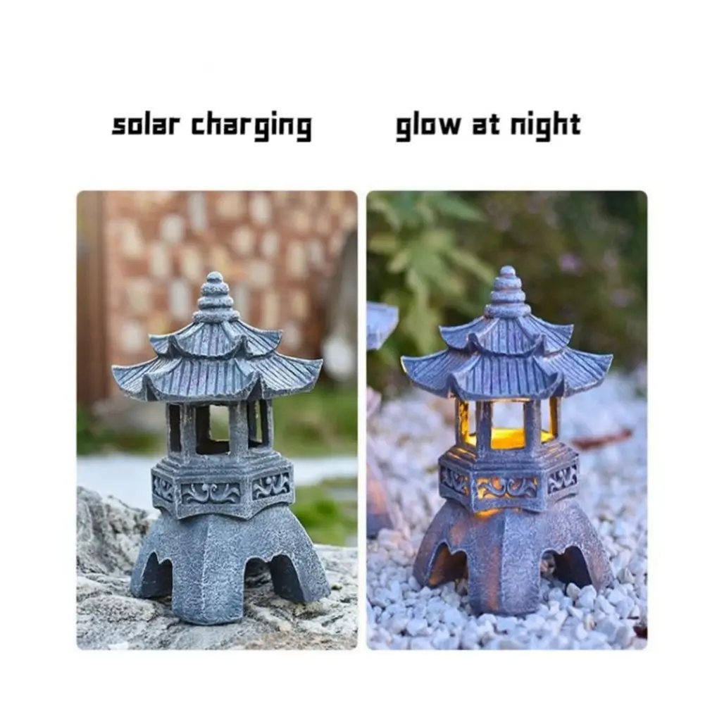 Pagoda Lantern Solar Garden Lantern With Built-in LED Lights Waterproof Rust-proof Zen Garden Decor For Garden Patio