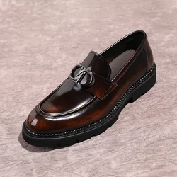 Spring and Autumn New Men's Formal Shoes Genuine Leather Thick Sole Round Head Business Casual Shoes