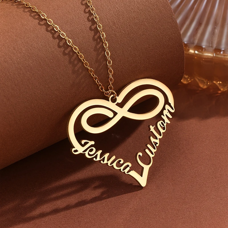 

Custom Couple Name Necklace Custom Infinite Love Heart Pendant Necklace Personalized Stainless Steel Jewelry Gift For Girlfriend