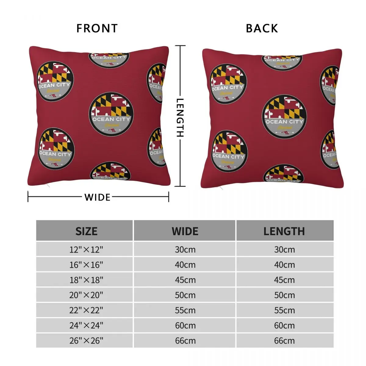 Ocean City Maryland State Flag Badge Square Pillowcase Polyester Linen Velvet Printed Zip Pillow Case Sofa Seater Cushion Cover