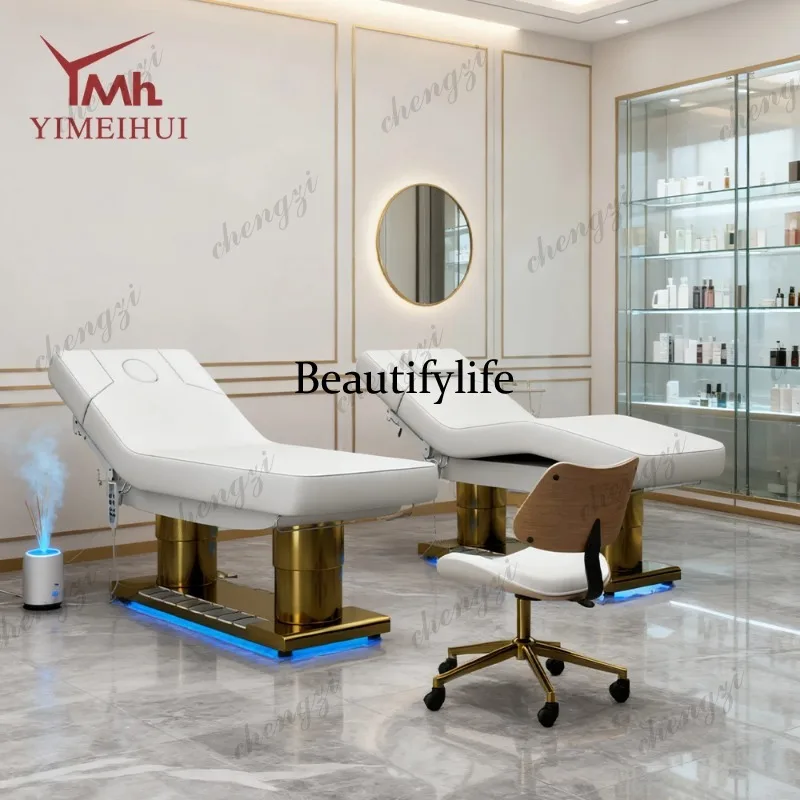 TTT Luxcuy Cosmetic 4 motors Massage Treatment Tables Facial Spa Recliner Electric Curved Lash Beauty Bed 2