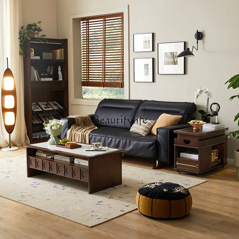 **Nordic solid wood sofa removable side living room black walnut color tea cabinet rack