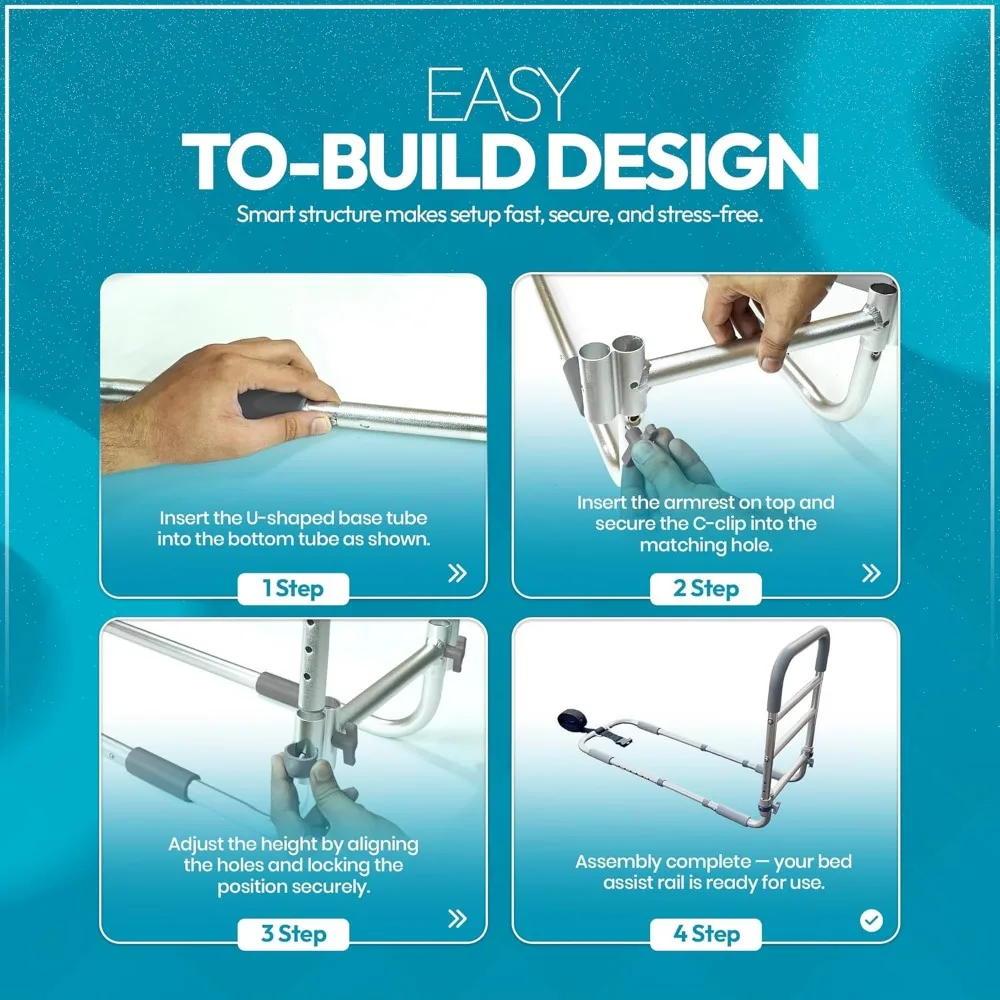 قضبان سرير قابلة للتعديل لكبار السن - مقبض دعم السلامة، ASTM F3186-17 وCPSC معتمد