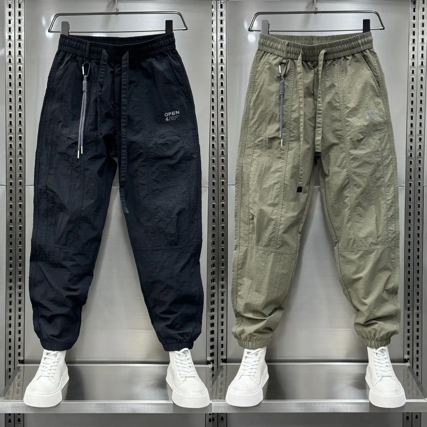 Summer Letter Quick-drying Casual Pants Trendy Loose Thin Nine-point 2025 New Ice Silk Sports Harem Trousers