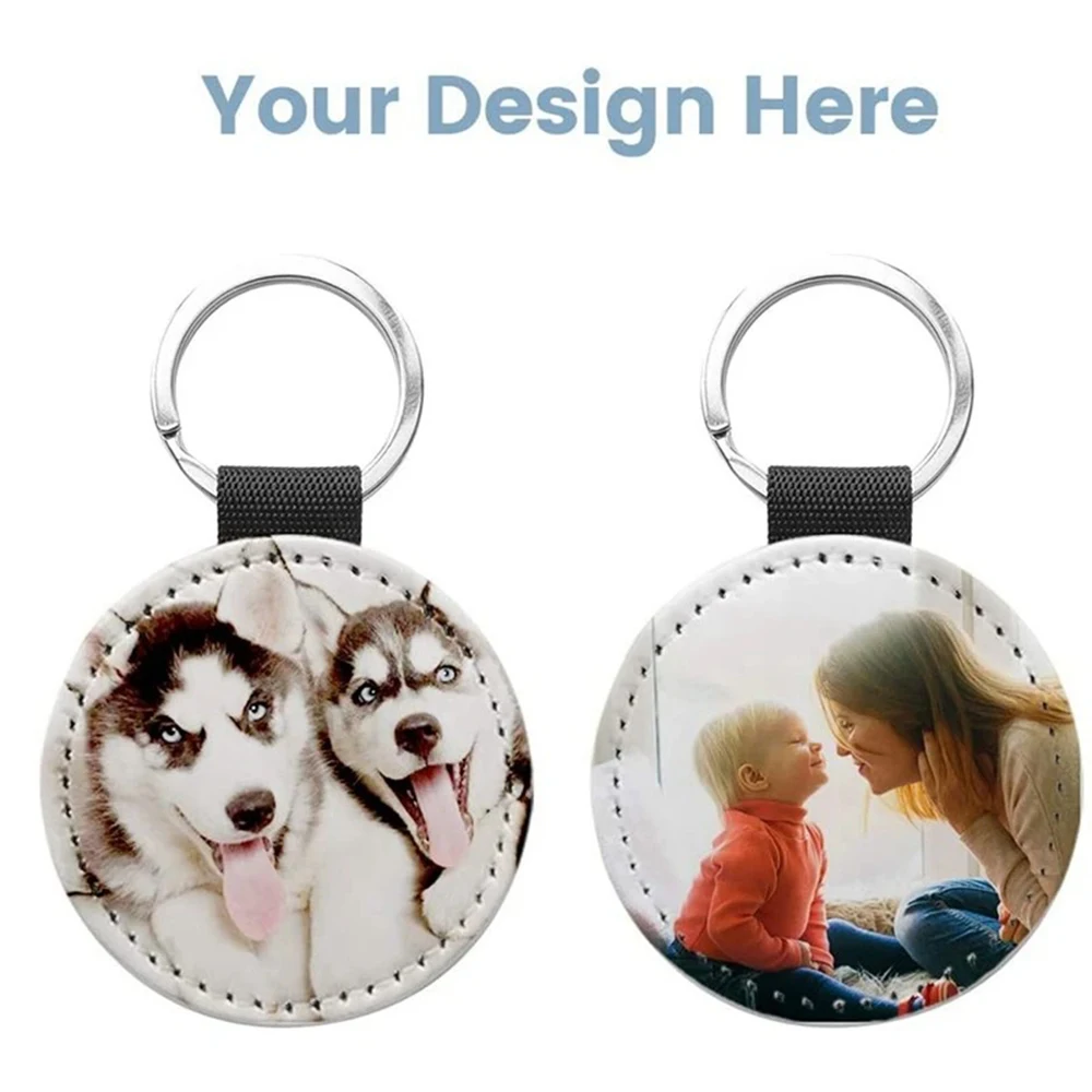 Wholesale 100 Pcs Sublimation Blank Dog ID Tags Keychain PU Leather Keychain DIY Personalized Photos Name Heat Transfer Keyring