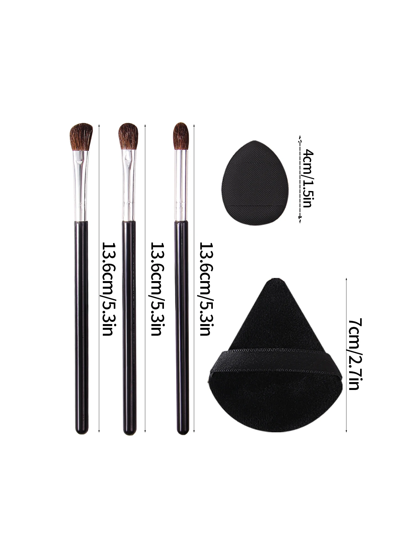 Zestaw premium 6 szt.: Miękkie pędzle do makijażu oczu i dwustronne puszki do pudru w kształcie wachlarza oraz puszka do pudru do korektora na palec.