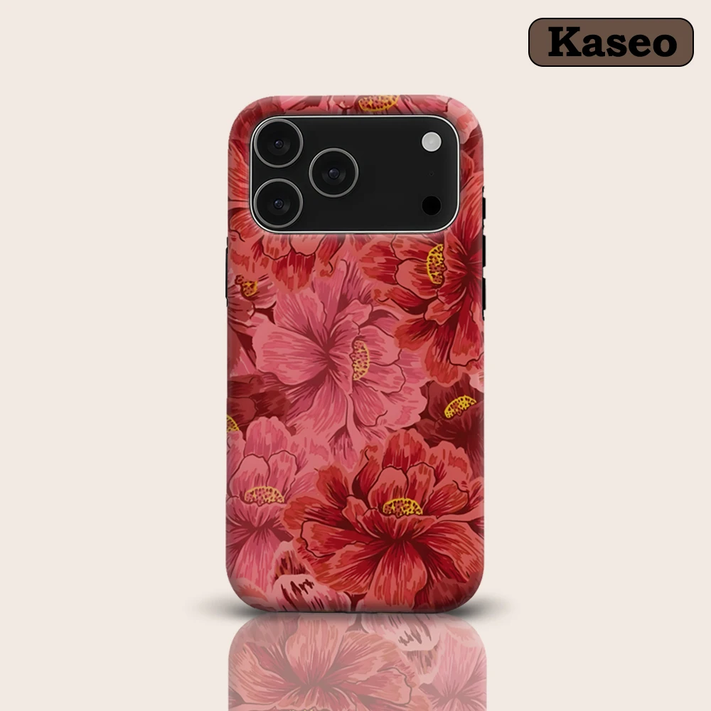 KASEO Matte Bumper for Magsafe Case for IPhone 17 16 15 14 Plus 13 Pro Max Shockproof Hard PC Crimson Peony Cover