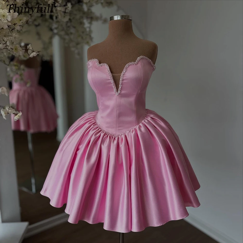 

Thinyfull A-line Mini Satin Homecoming Dresses Sweetheart Sleeveless Prom Gowns Girl Birthday Dress Robe De Soirée Customized