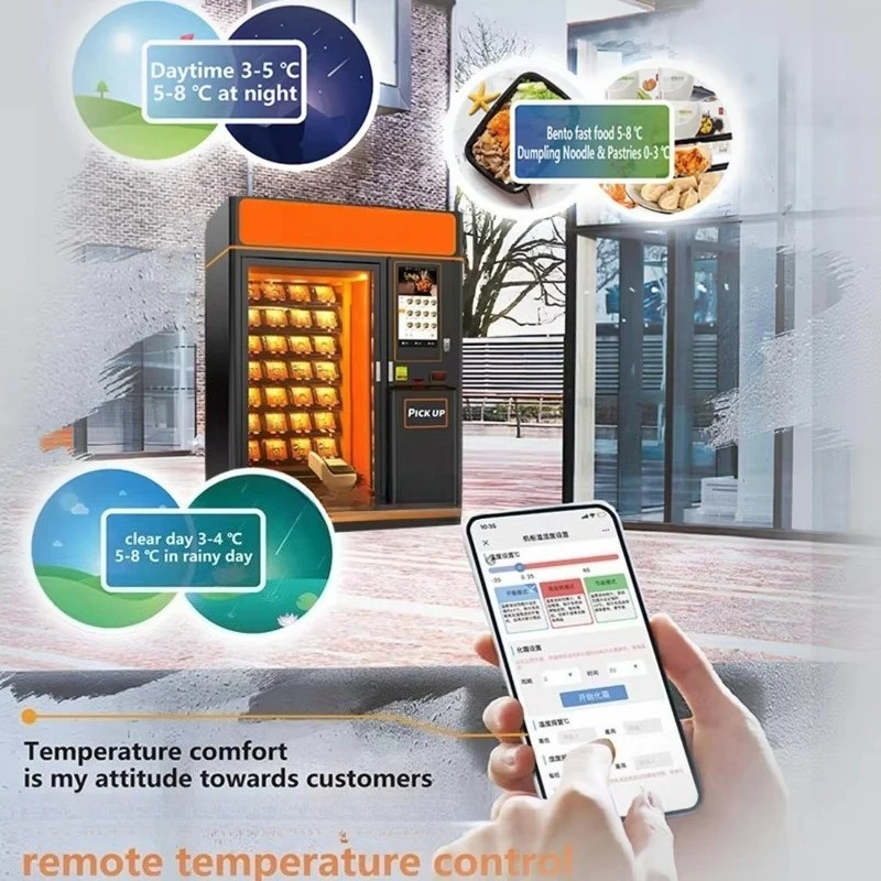 Geavanceerde 24-uurs zelfbedieningsautomaat voor warme maaltijden, professioneel smart touchscreen, volledig geautomatiseerd, pizza en brood.