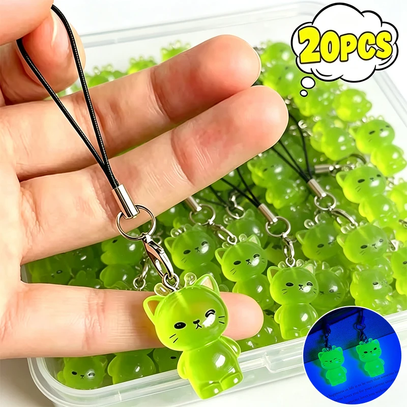 Luminous Alien Cat Keychain Glow in The Dark for Phone Strap Backpack Bag Charms Funny Pendants for Women Men DIY Decoration