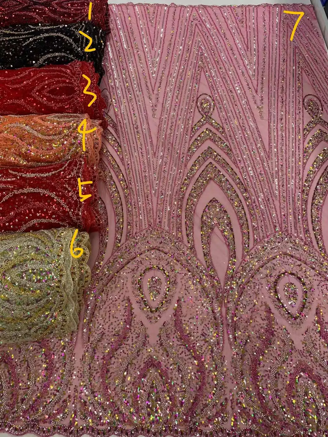 High-End Fashion French Embroidery Heavy Groom Lace Fabric African Nigerian Sequin Lace Fabric For Sewing Wedding Dress Party