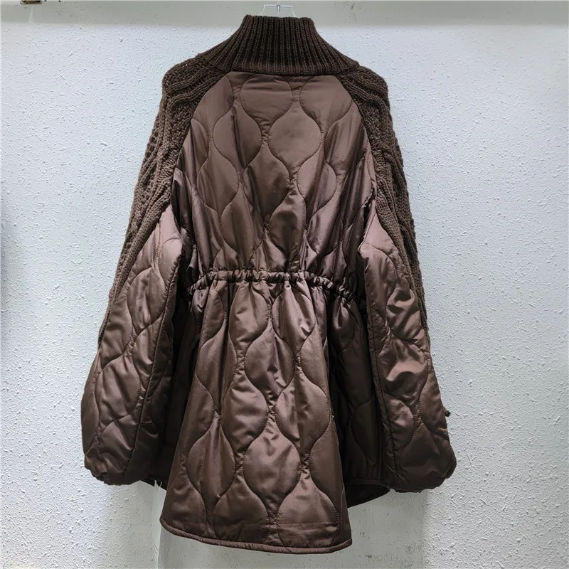 Women Turtleneck Twist Knit Spliced Sweater Autumn Winter Thickened Loose Cotton Padded Patchwork Pullover Knitwear Jumpers Tops