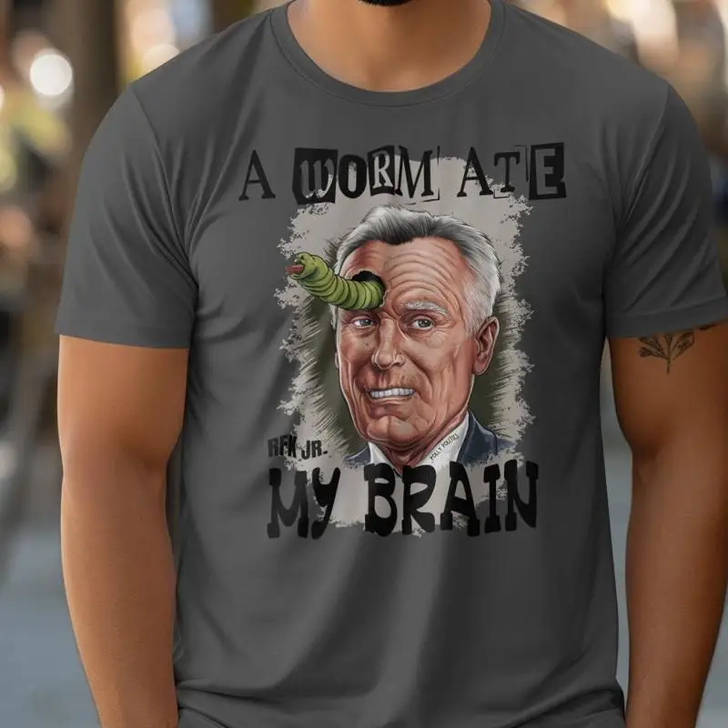 

Футболка Rfk Jr Brain Worms, забавная футболка Robert F Kennedy, уникальный мультфильм A Worm Ate My Quote Fun, выборы 2024 г.