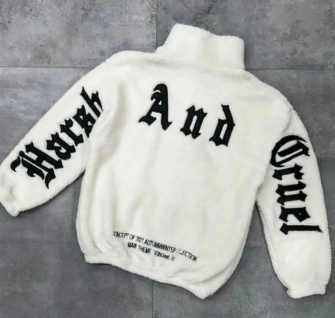 Harajuku Hip-hop Fashion Plush Zipper Jacket Men Y2k Goth Hip-hop Rock Personality Versatile Letter Oversized Sweatshirt Women